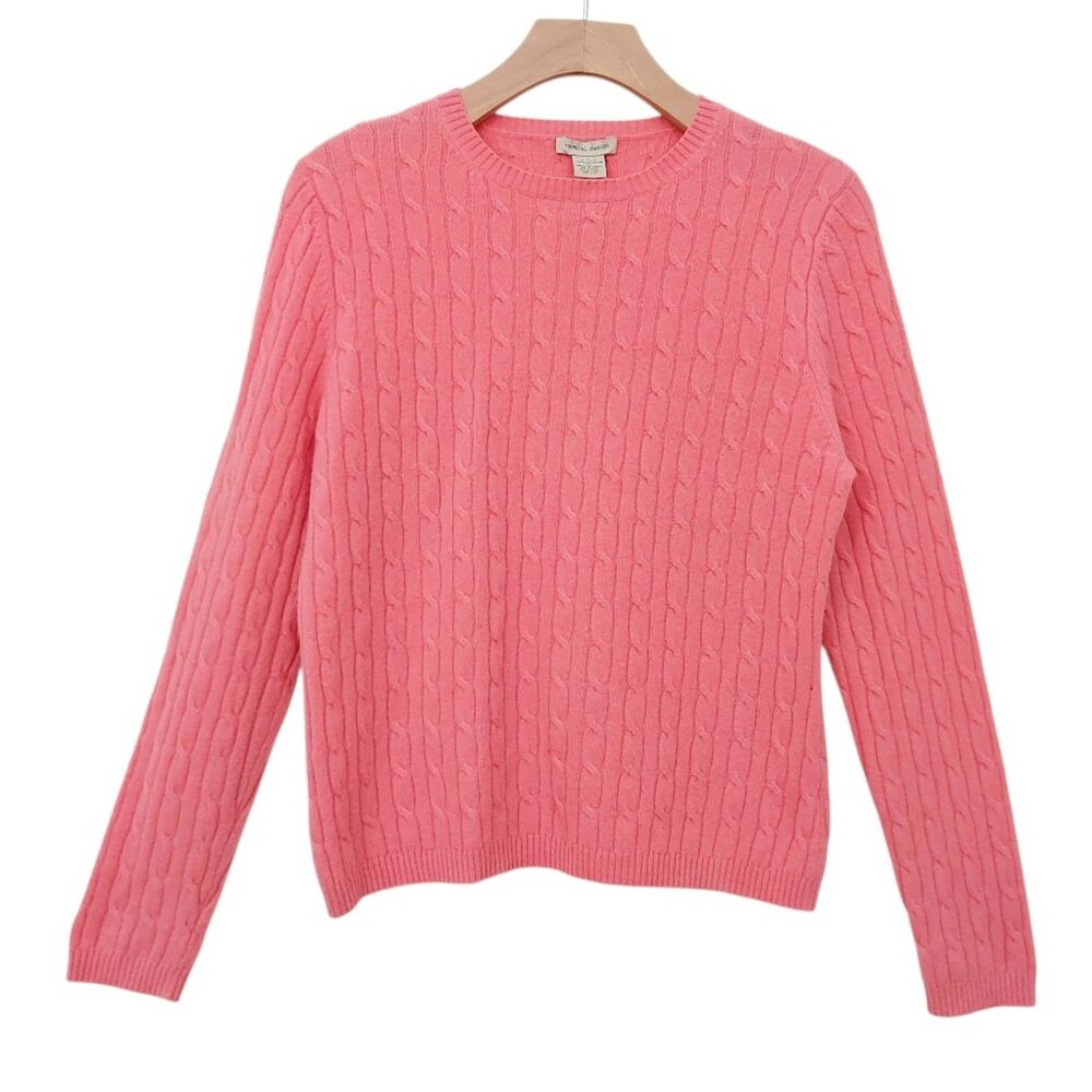 Vertical Design 2-Ply Cashmere Sweater Womens Medium Coral  Cable Knit Cozy